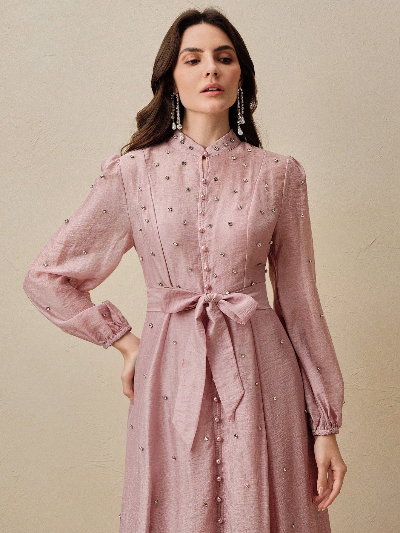 Women's Long Dress With 3D Rhinestone Decor