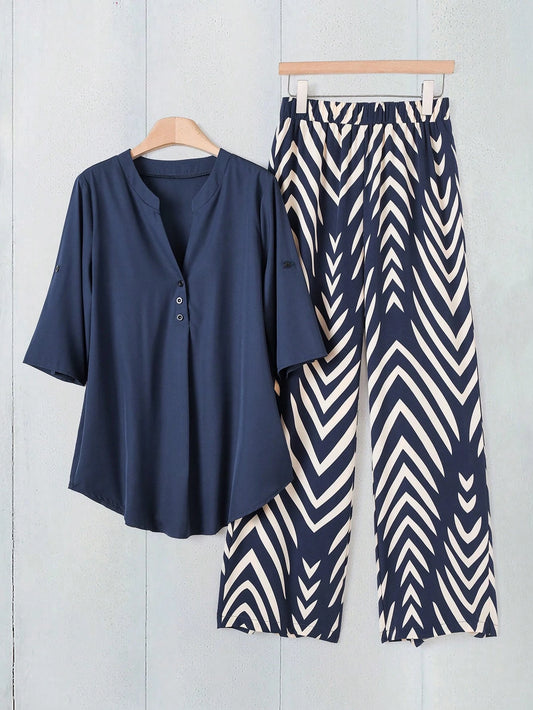 Casual Stripe Fabric Pants Co ord set