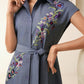 Open-Front Sleeveless Embroidery Floral Dress With Belt