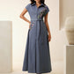 Open-Front Sleeveless Embroidery Floral Dress With Belt