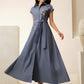 Open-Front Sleeveless Embroidery Floral Dress With Belt