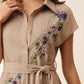Open-Front Sleeveless Embroidery Floral Dress With Belt