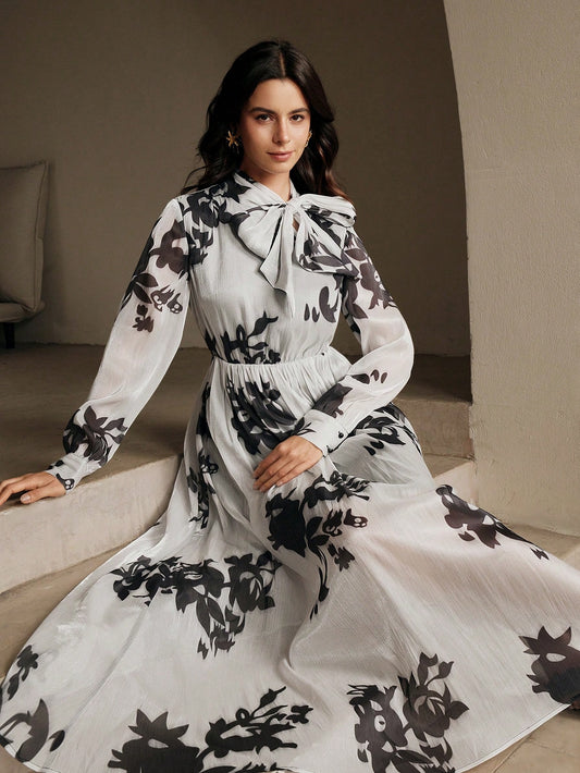 Long Sleeve-Bowknot Waisted Dress