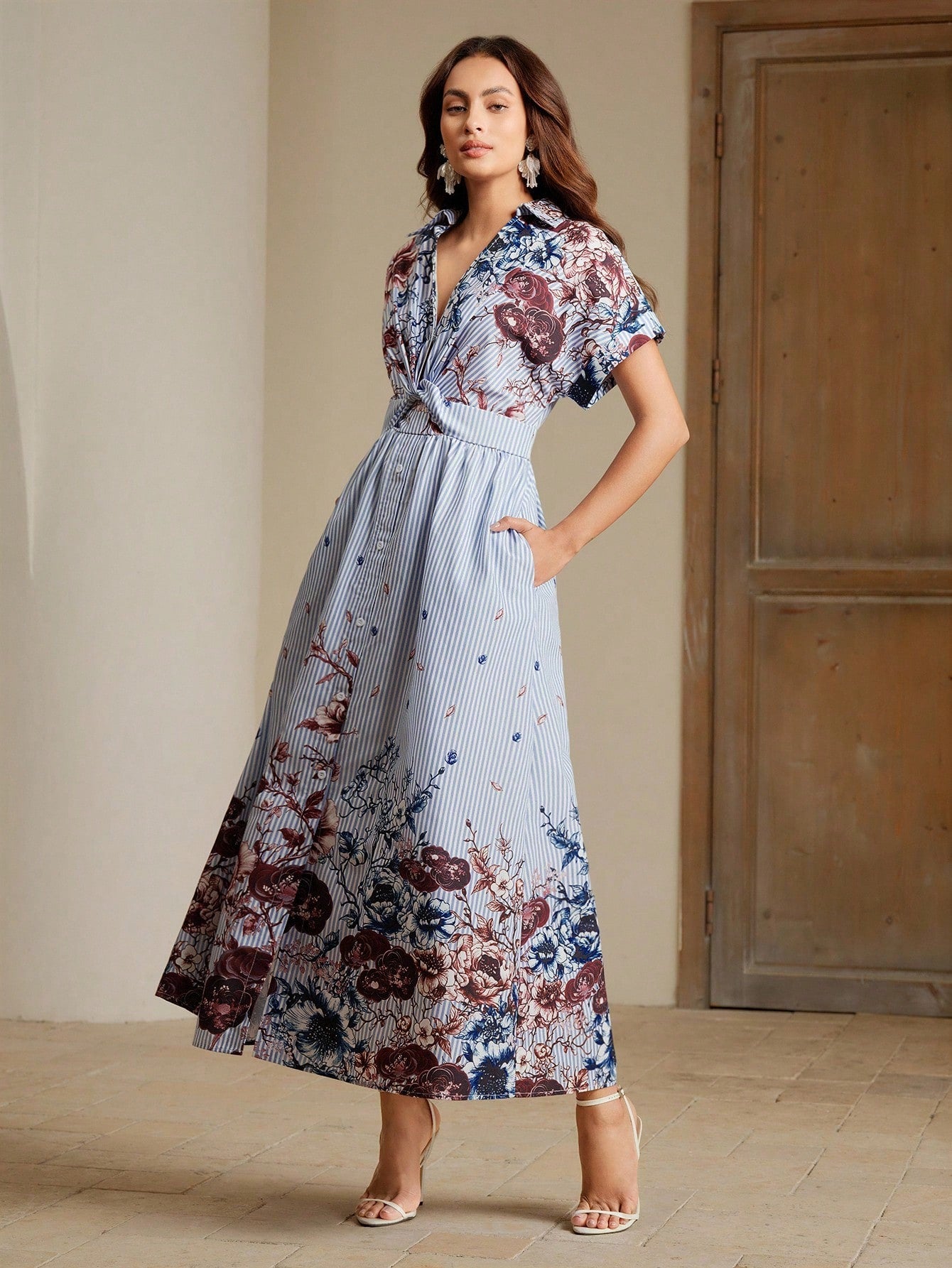 Elegant Multi-Color Floral Print Short Sleeve dress