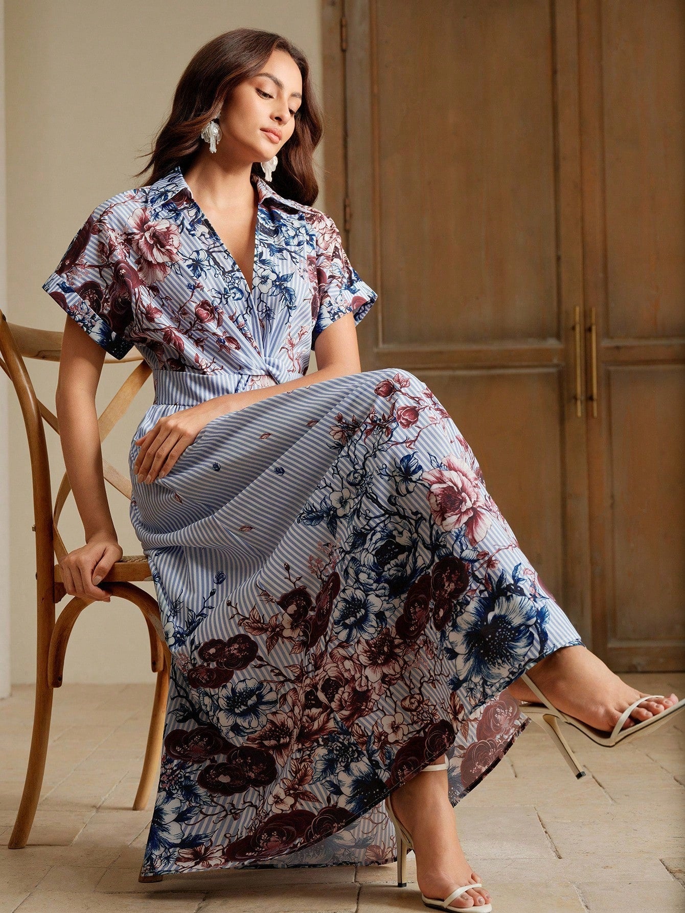 Elegant Multi-Color Floral Print Short Sleeve dress