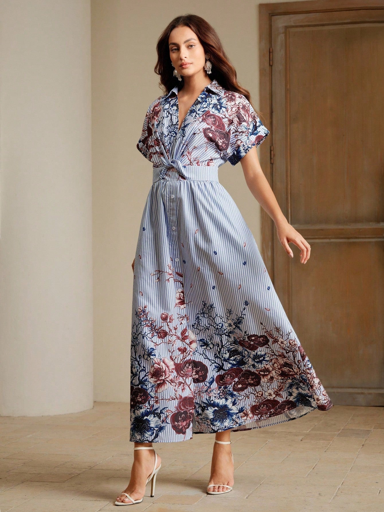Elegant Multi-Color Floral Print Short Sleeve dress