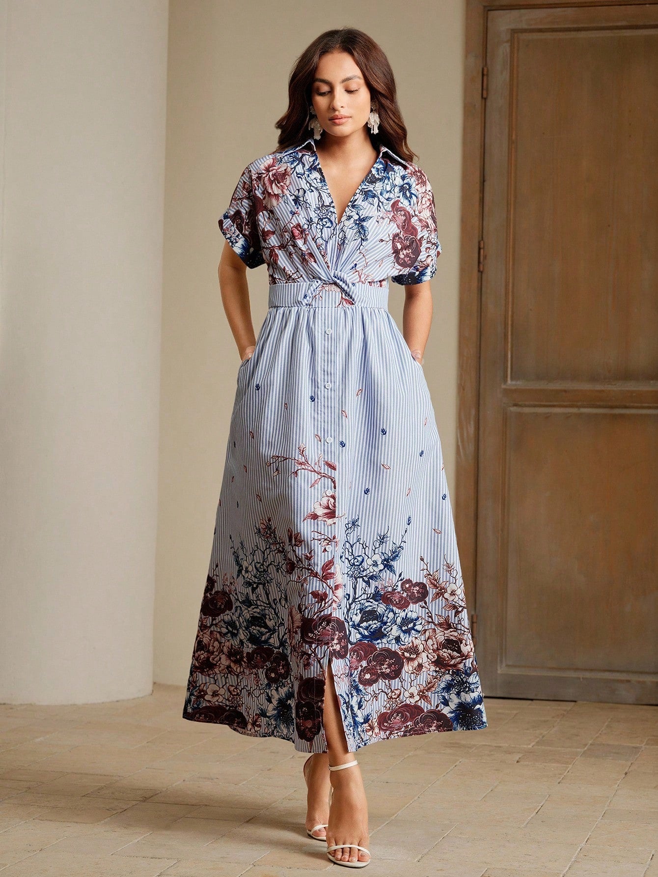 Elegant Multi-Color Floral Print Short Sleeve dress