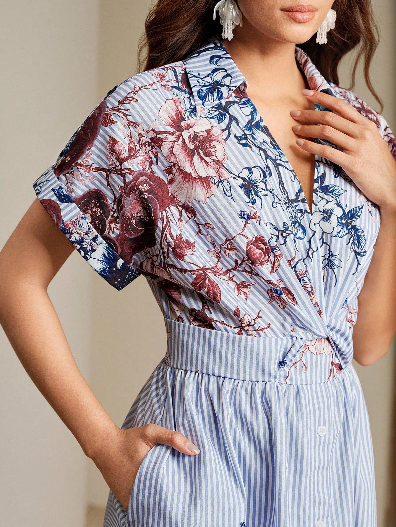 Elegant Multi-Color Floral Print Short Sleeve dress
