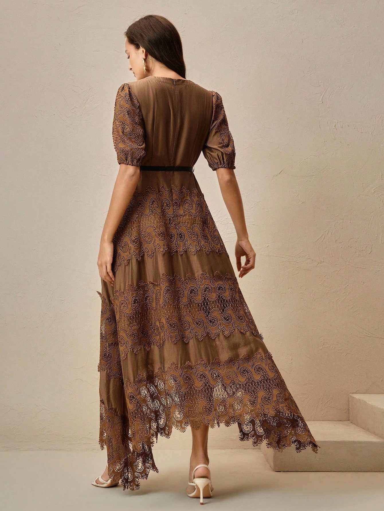 Elegant Round Neck Lace Patchwork Dress