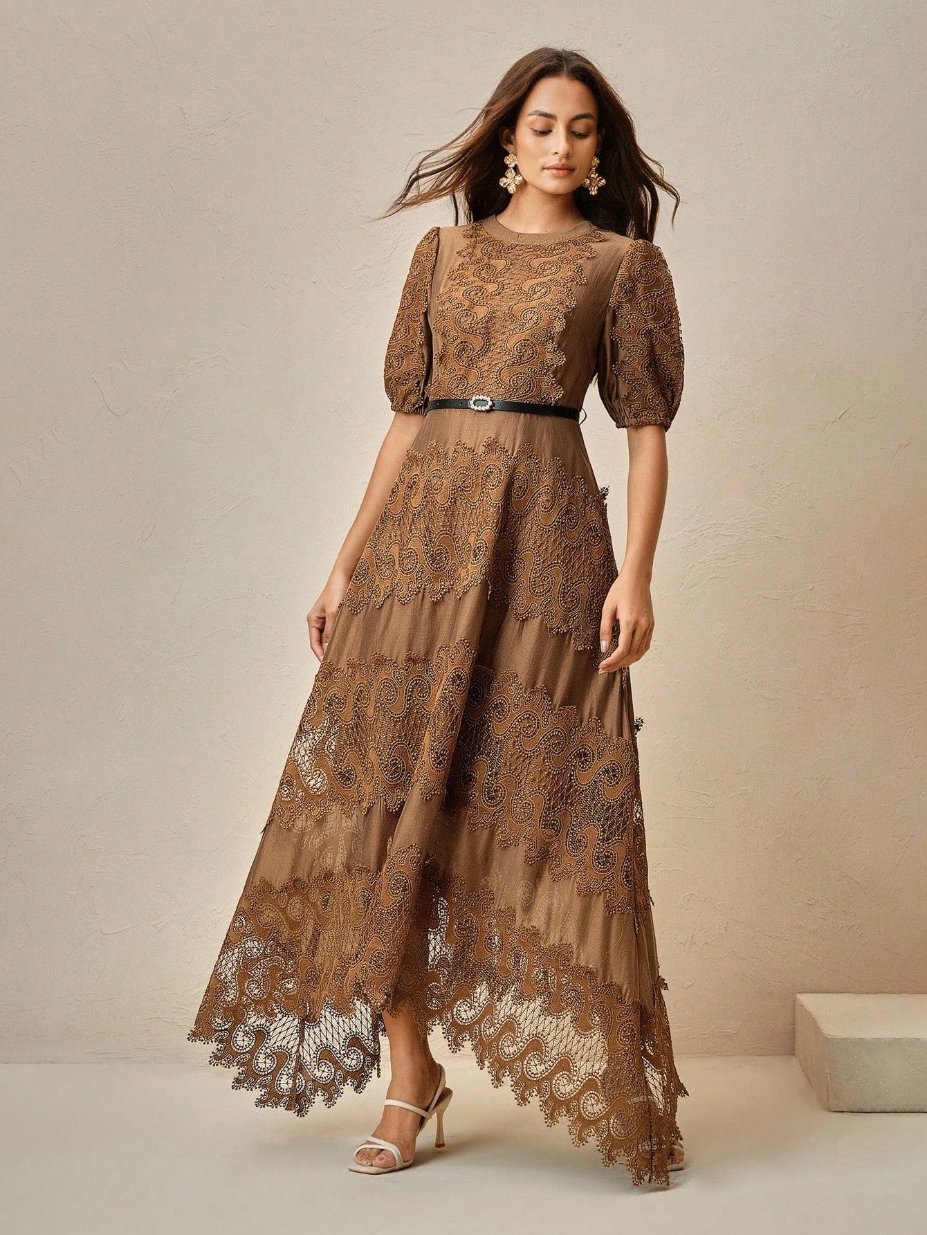 Elegant Round Neck Lace Patchwork Dress