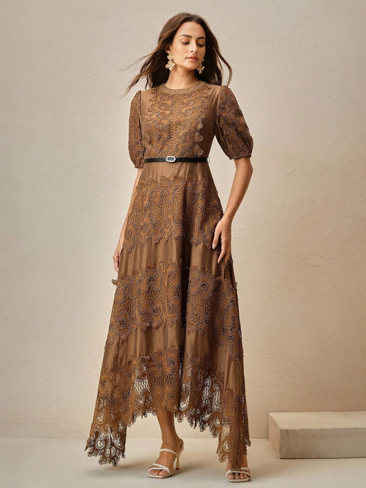 Elegant Round Neck Lace Patchwork Dress
