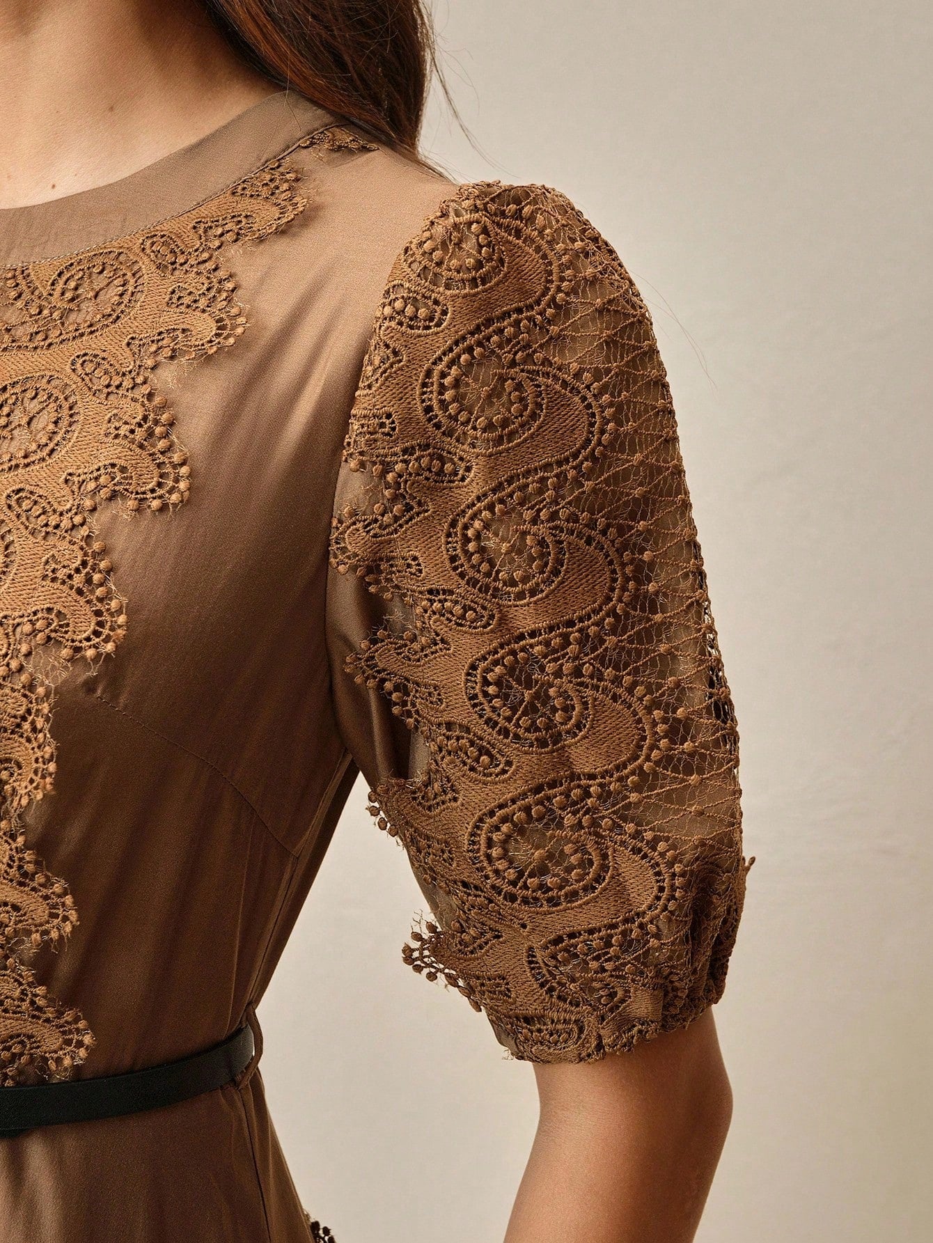 Elegant Round Neck Lace Patchwork Dress