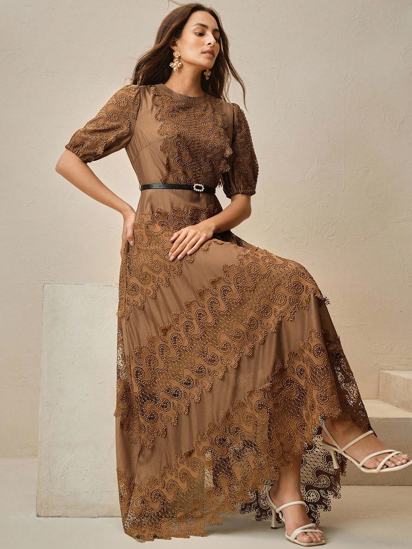 Elegant Round Neck Lace Patchwork Dress