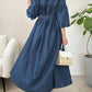 Denim Dress French Style Lantern Sleeves