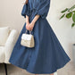 Denim Dress French Style Lantern Sleeves