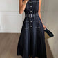 Women's Casual Sleeveless Cinched Waist A-Line Dress