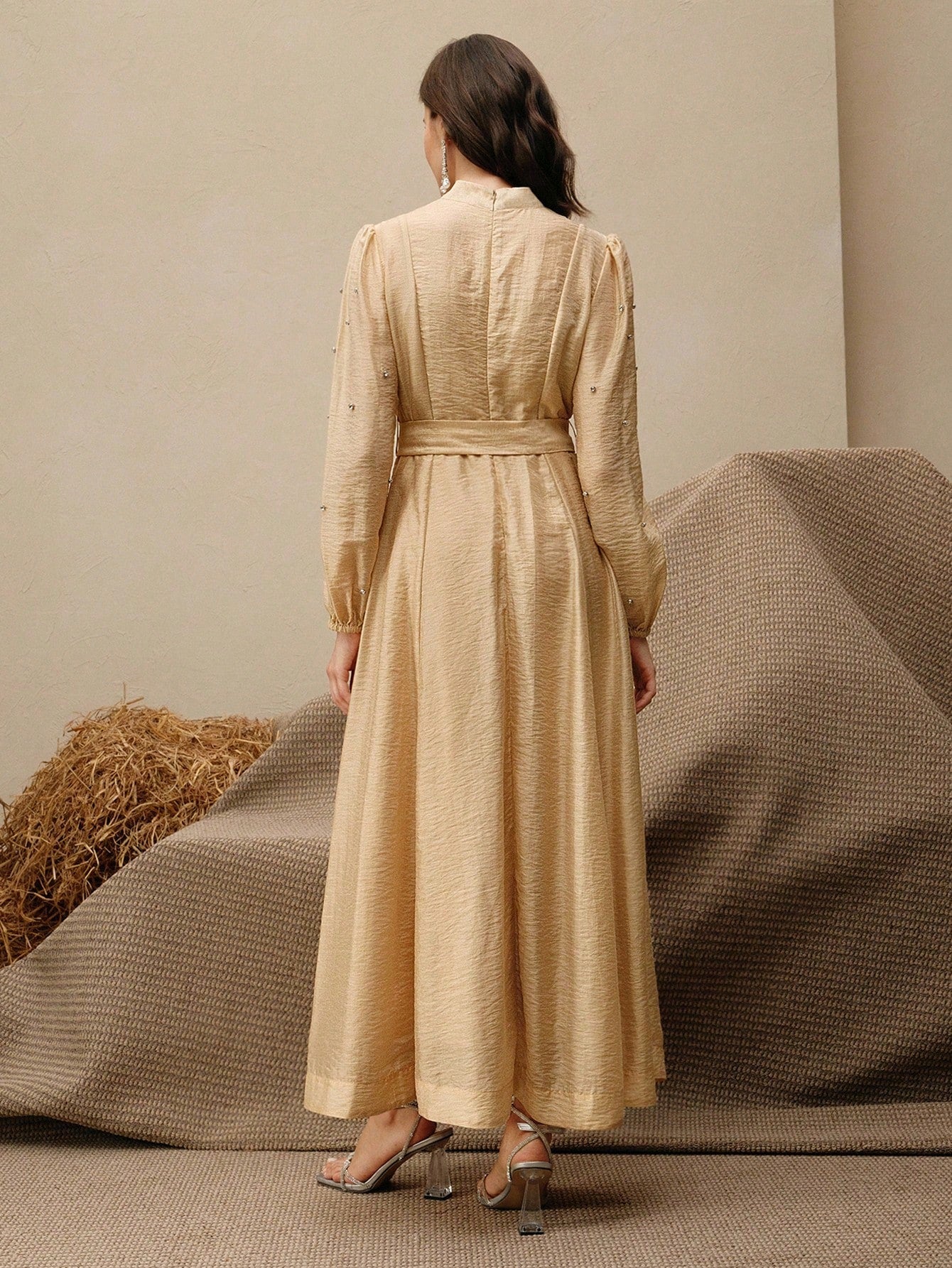 Women's Long Dress With 3D Rhinestone Decor