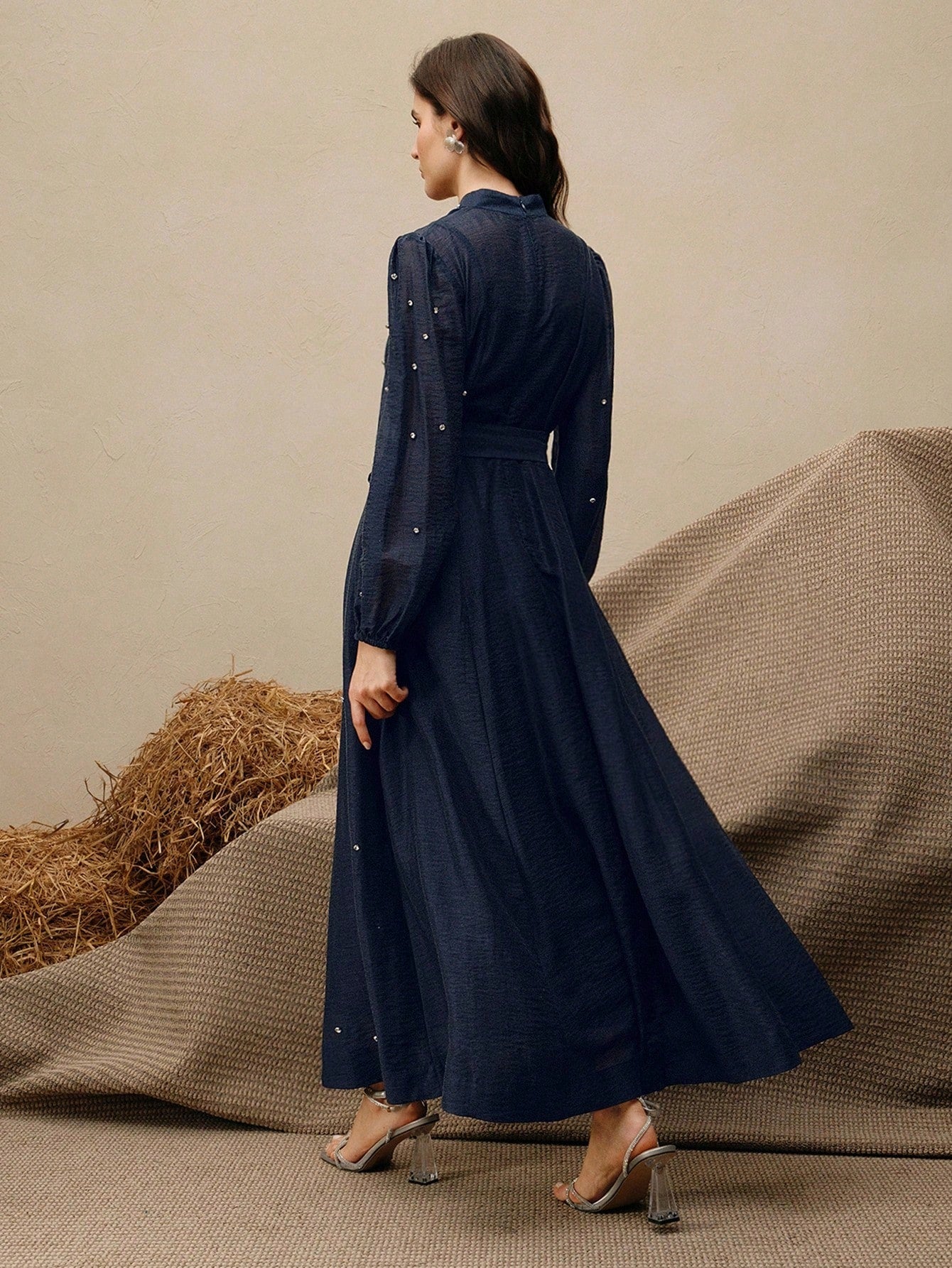 Women's Long Dress With 3D Rhinestone Decor