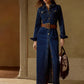 Collared Waist Cinched Solid Color Denim Dress