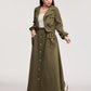 2pcs Set- Jacket With Stand Collar & Waist Gathering Skirt