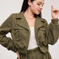2pcs Set- Jacket With Stand Collar & Waist Gathering Skirt