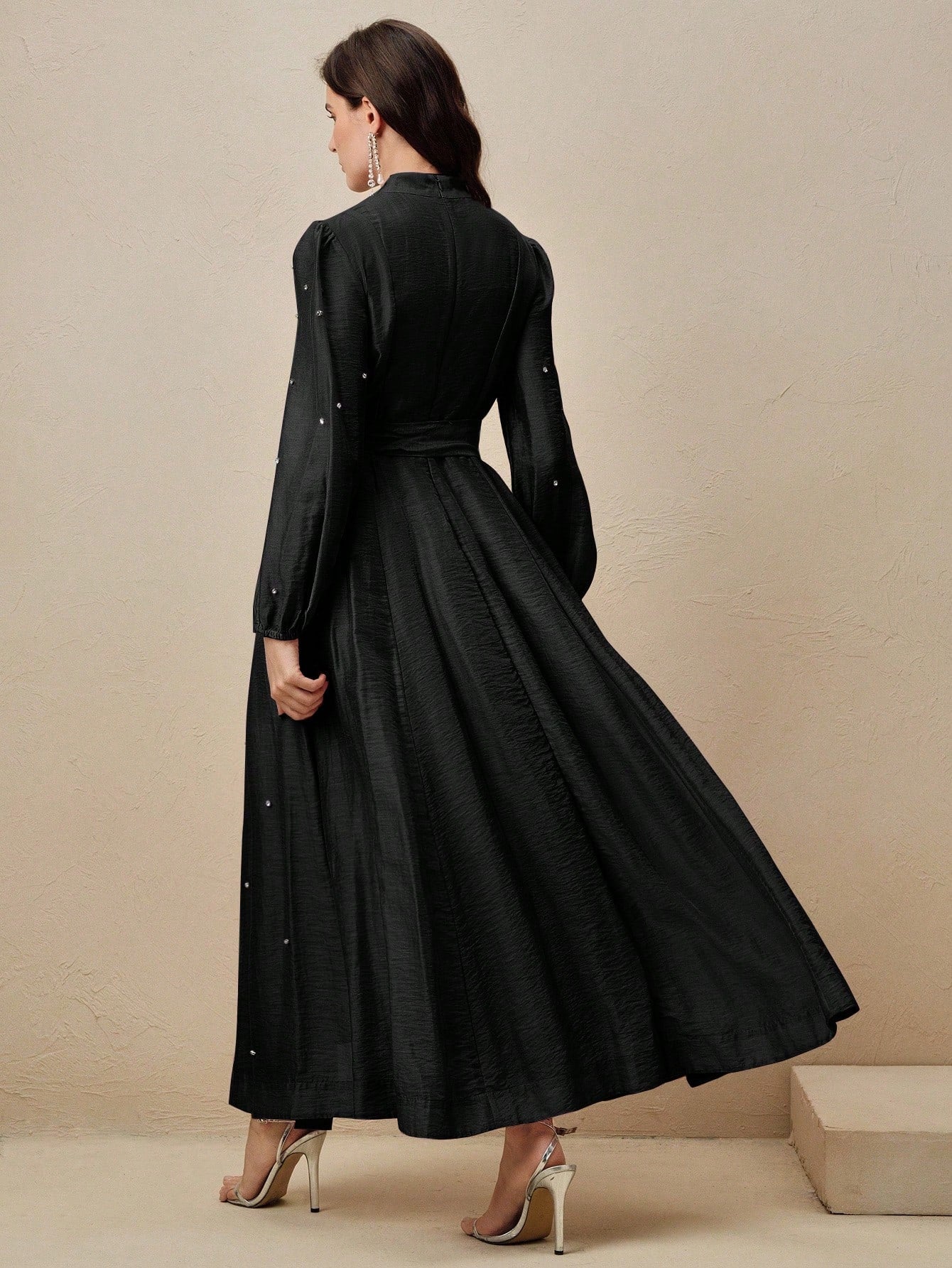 Women's Long Dress With 3D Rhinestone Decor