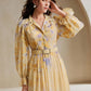 French Design Tie Dye Print Yellow Dress