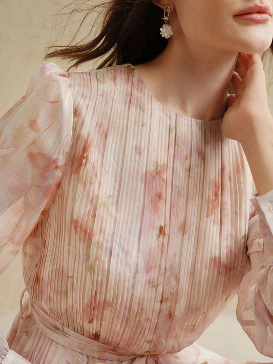 Pleated Round Neck Dress