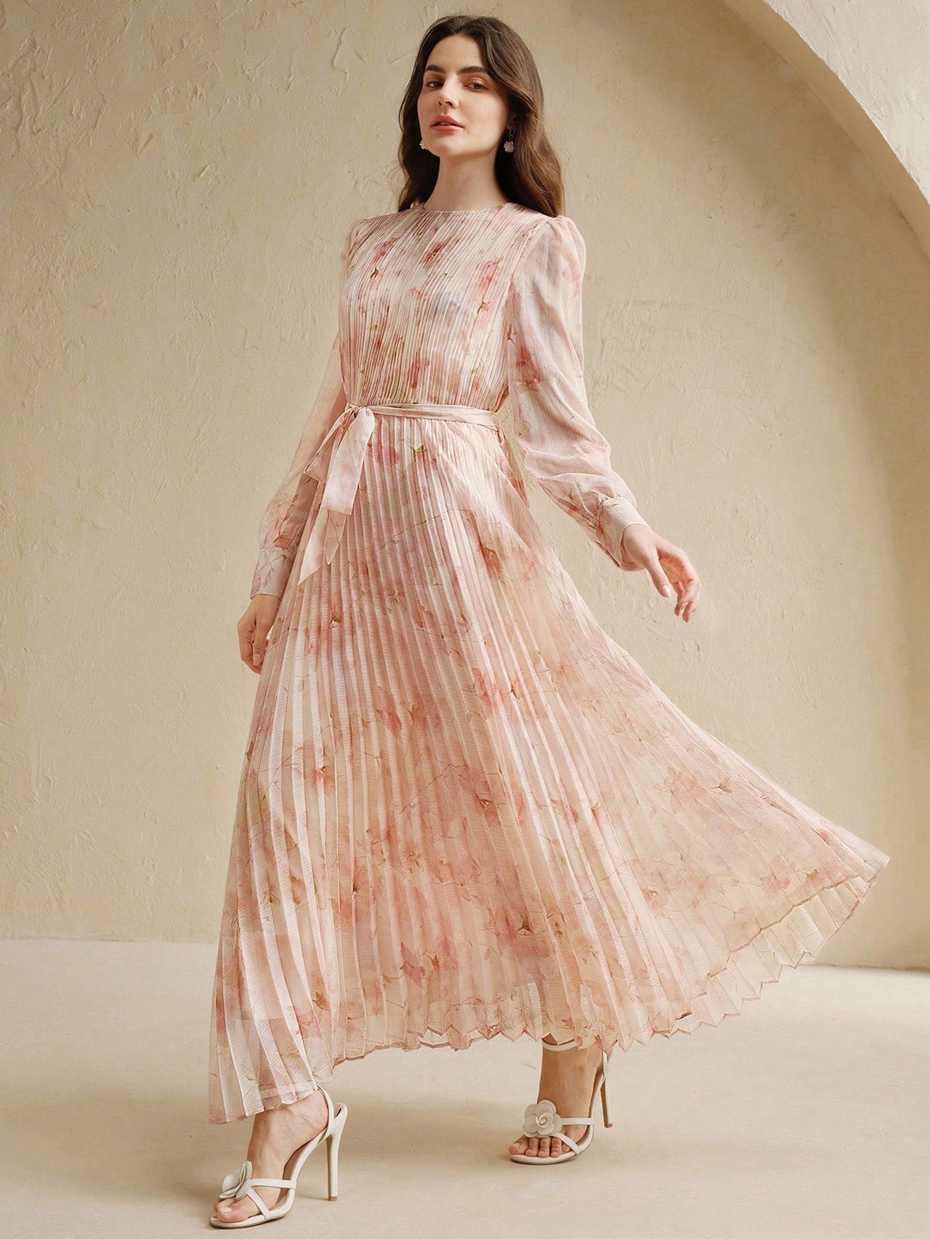 Pleated Round Neck Dress