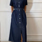 Women's Summer Collared Waist Cinched Short Sleeve Denim Dress