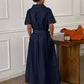 Women's Summer Collared Waist Cinched Short Sleeve Denim Dress