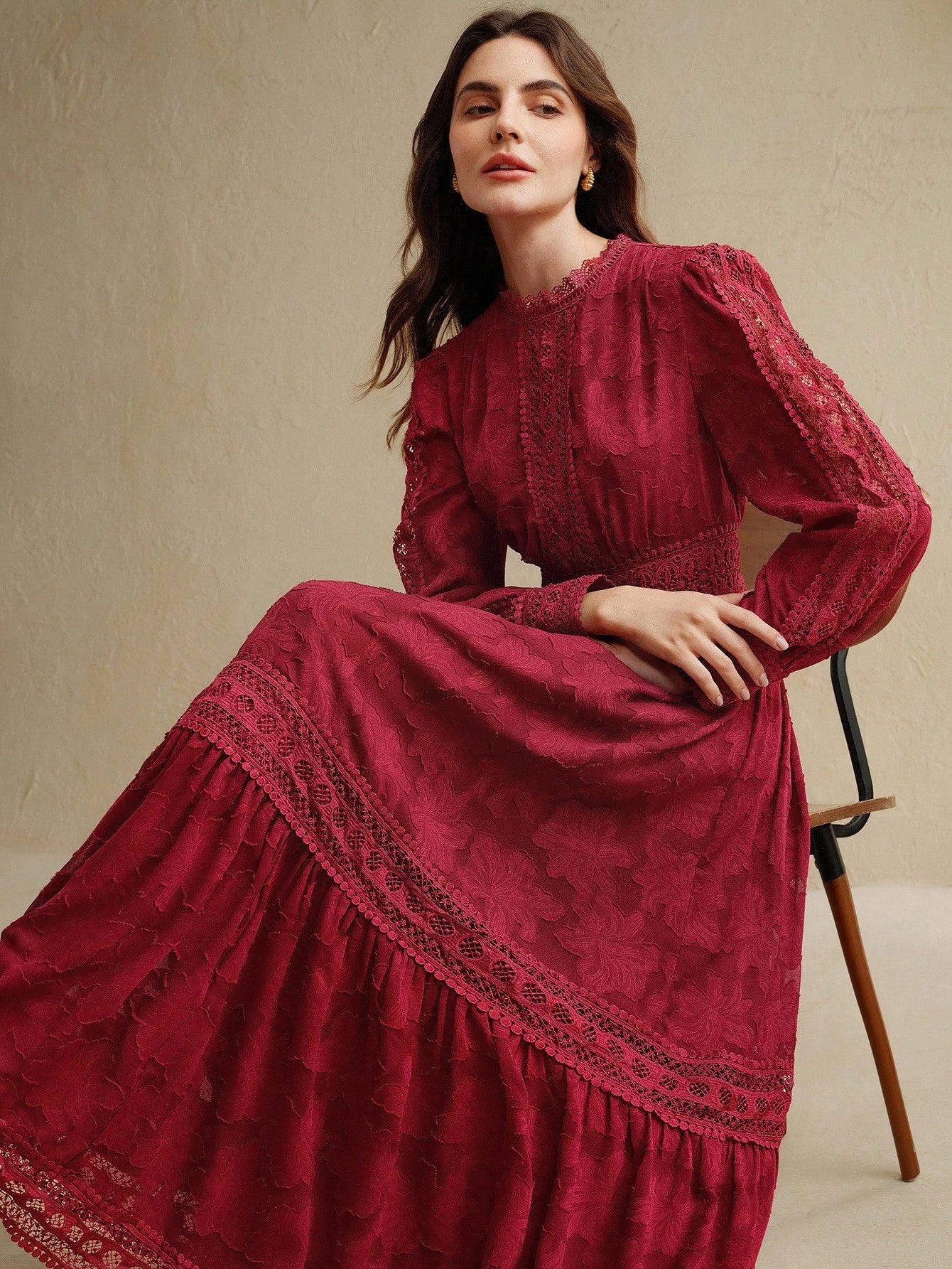 Contrast Lace Long Dress For Women