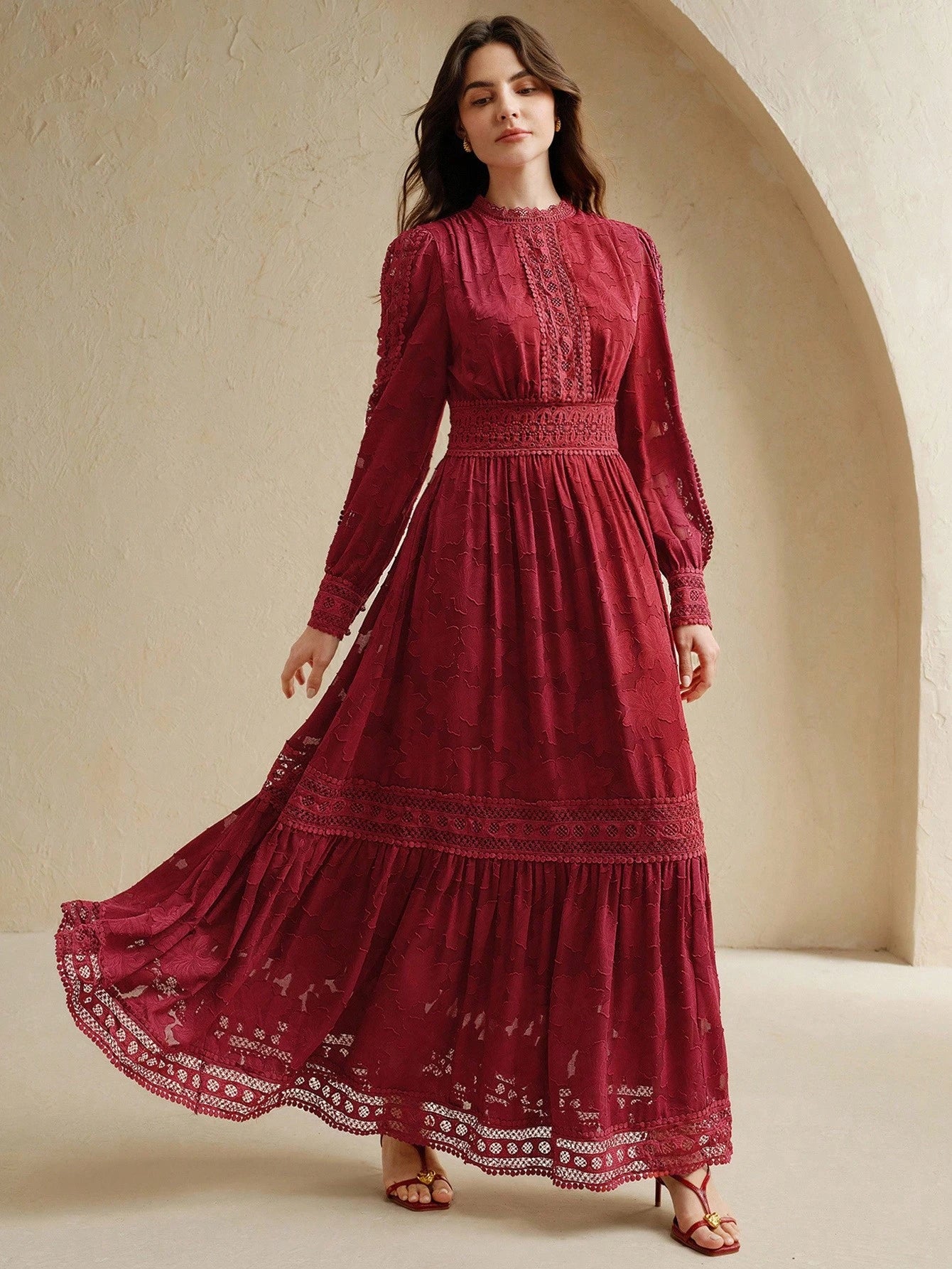 Contrast Lace Long Dress For Women