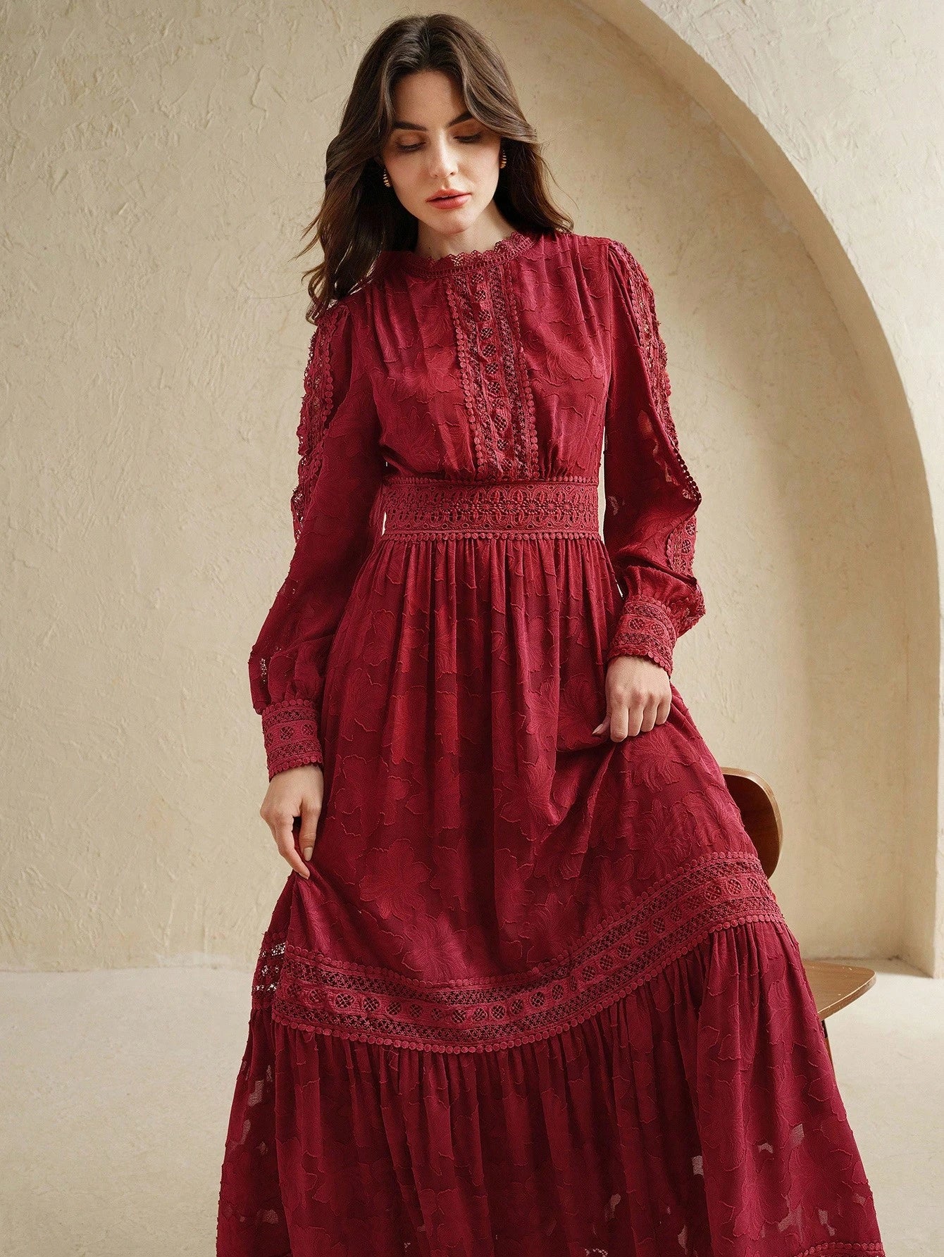 Contrast Lace Long Dress For Women