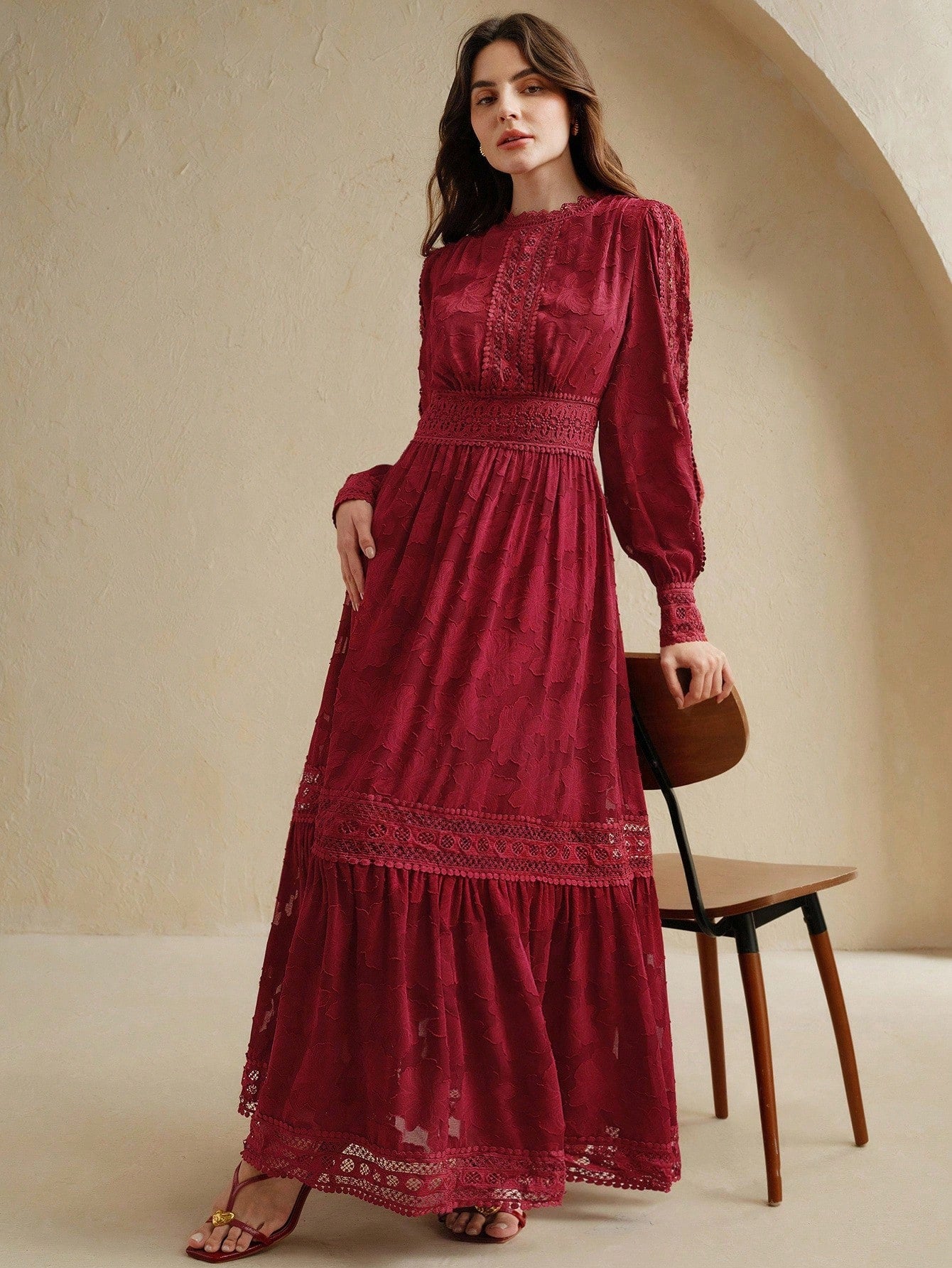 Contrast Lace Long Dress For Women