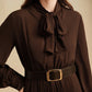 Silk Pleated Flowy Collar Long Sleeve Mid-Length Dress