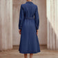 Solid Color Front Button Belted Long Denim Dress
