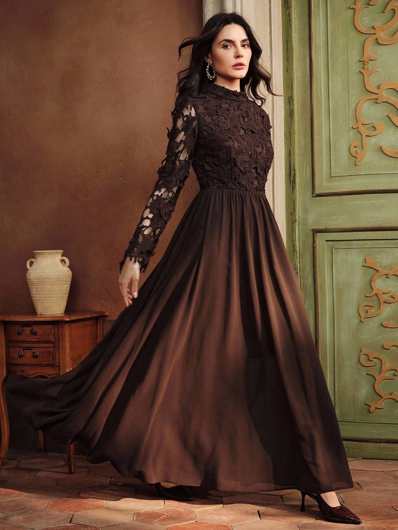 Lace Patchwork Flared Dress