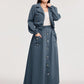 2pcs Set- Jacket With Stand Collar & Waist Gathering Skirt