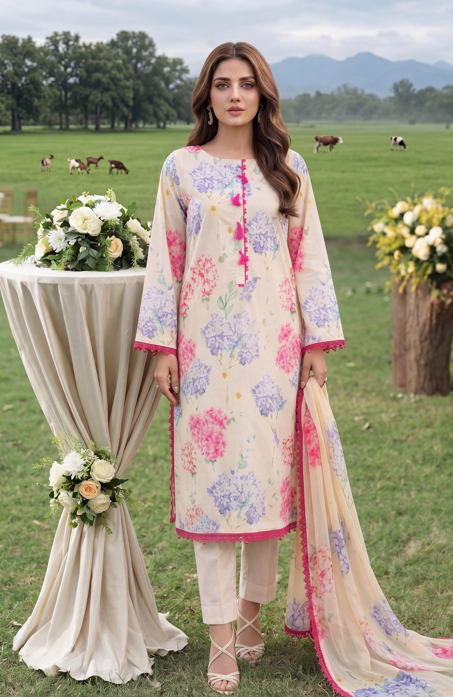 Colors Lawn With Dupatta Chiffon 3 Piece Unstitched-CDC-26-02
