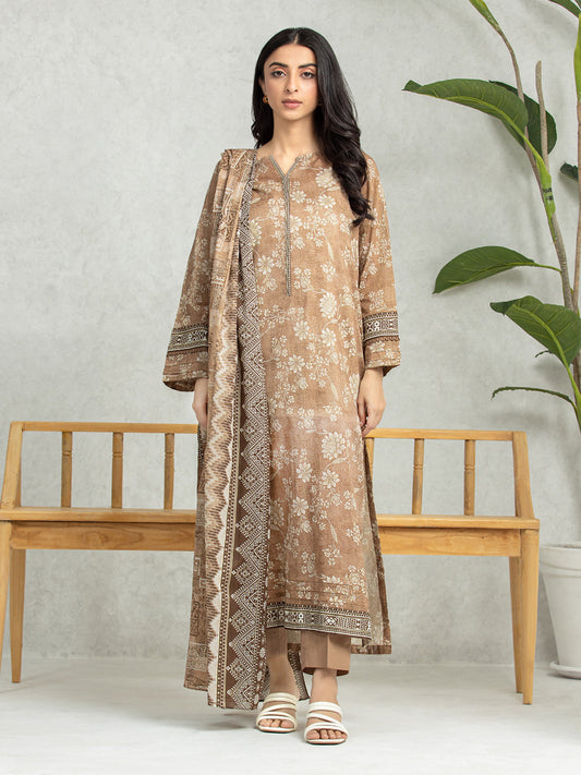 Brown Printed Lawn 3 Piece