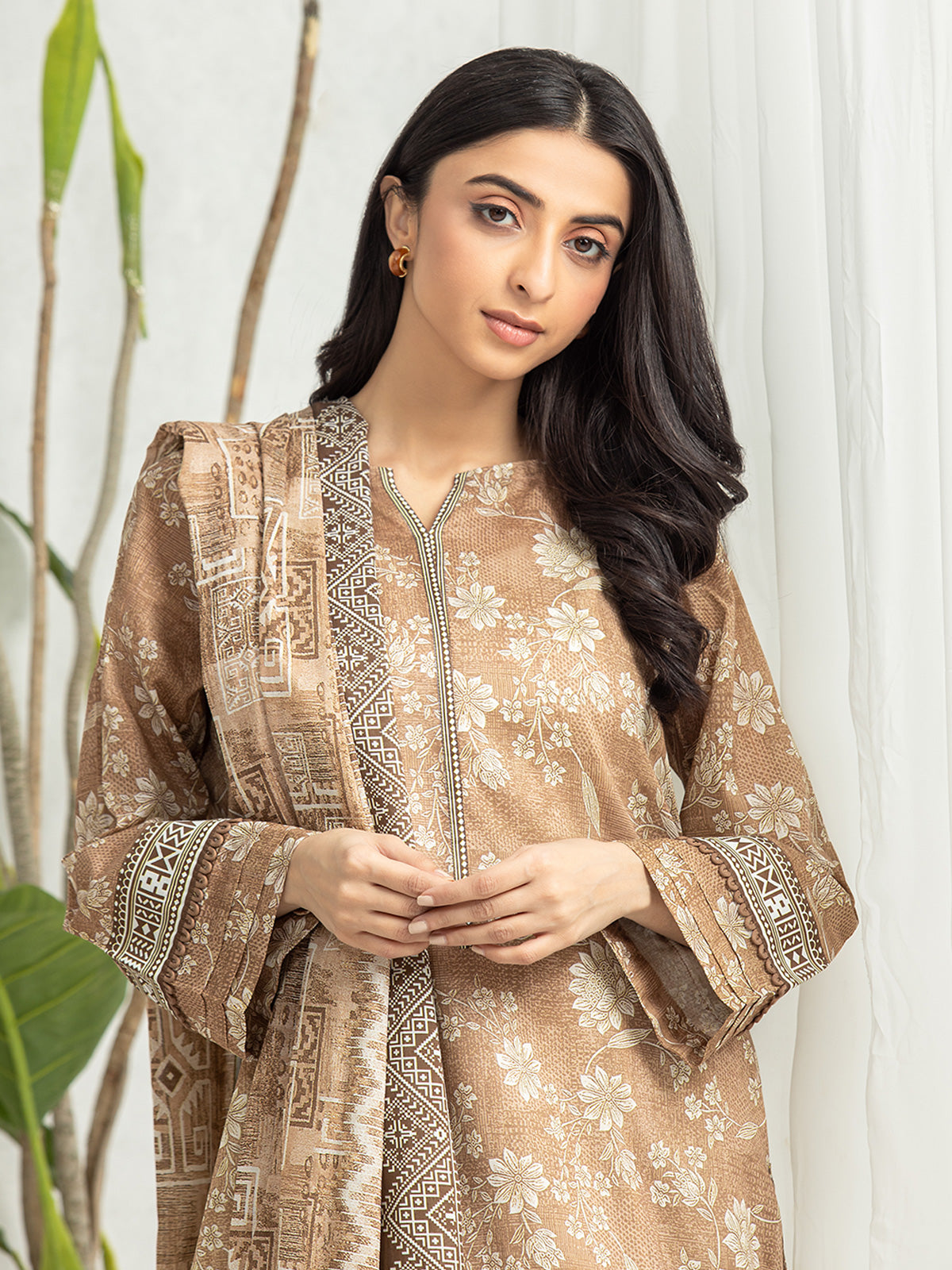 Brown Printed Lawn 3 Piece