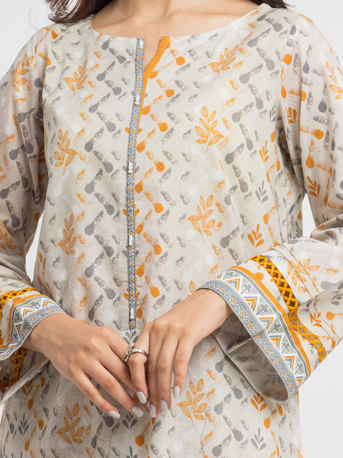 Light Beige Printed Lawn 3 Piece