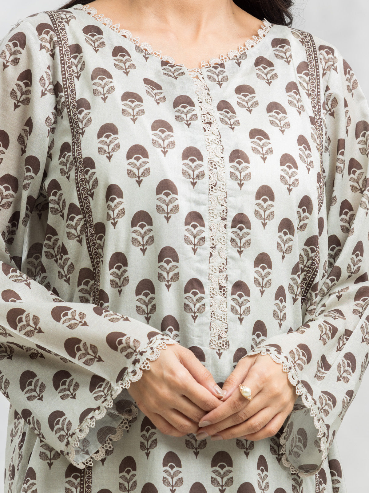 Light Beige Printed Lawn 3 Piece