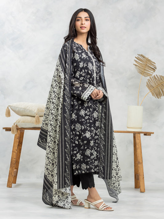 Black Printed Lawn 3 Piece