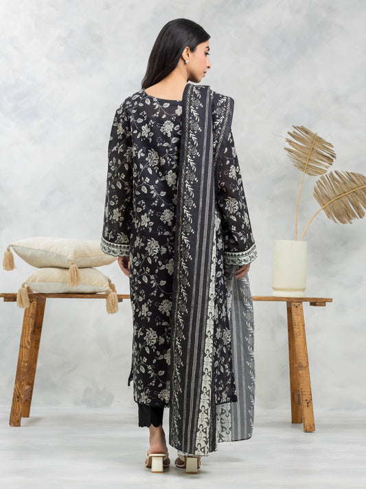Black Printed Lawn 3 Piece