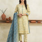 Light Gold Printed Lawn 3 Piece