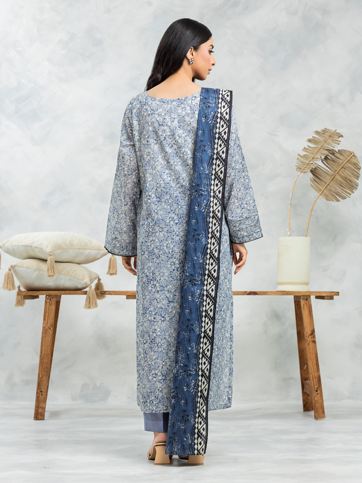Mid Blue Printed Lawn 3 Piece