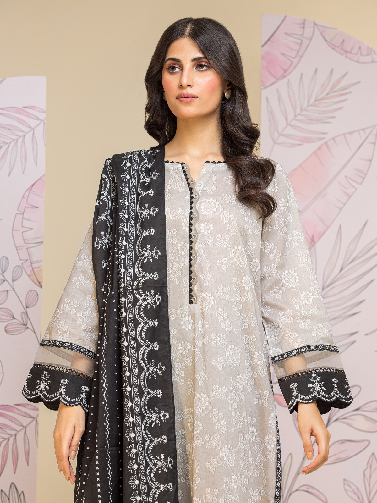 Grey Printed Lawn 3 Piece