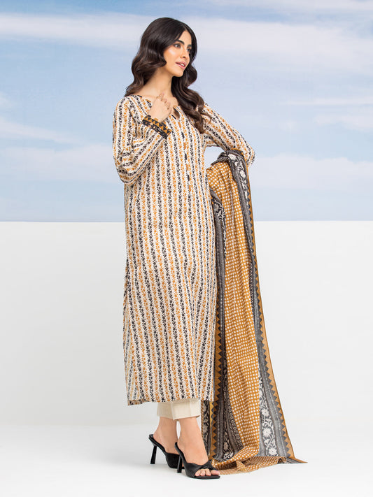 Dark Cream Printed Lawn 3 Piece